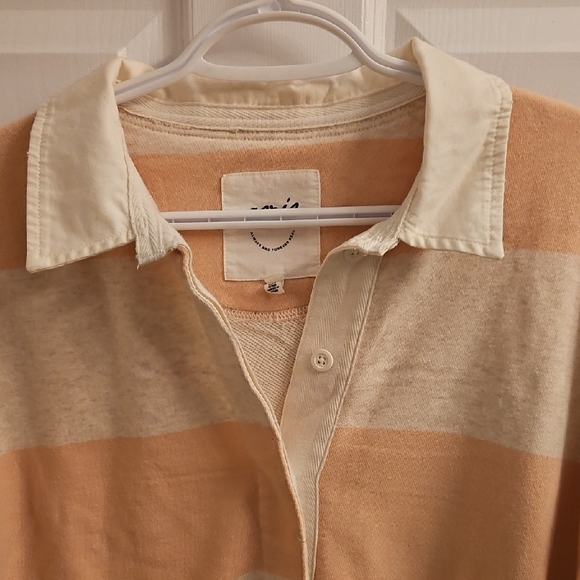 AERIE Rugby Cream and Tan Striped Collared Shirt - Picture 3 of 4